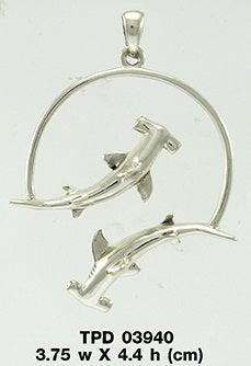 Double Swimming Hammerhead Shark Silver Pendant TPD3940 - Jewelry